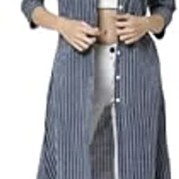 largish Cotton Blue Self Design Calf Length, A-Line Shrug-picture-21