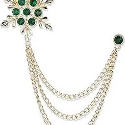 panjatan Stone Studded Snow Flake Design with Golden Chain Pin Brooch for Men-picture-30