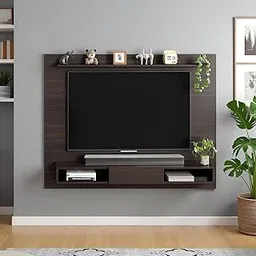 FURNEASER Wall Mounted TV Unit for Living Room | Floating TV Stand Shelves & Back Panel | Modern Entertainment Unit for 55" | Wall TV Cabinet with Décor & Media Storage (Arsy- Wenge)-image-3