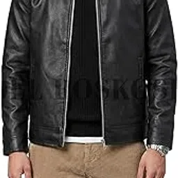 del roskosh Men's Classic Designer Faux Leather Zip-Up Jacket – Warm Winter Collared Bomber Coat with Side Pockets & Snap Cuffs – Black Casual Windbreaker-picture-40