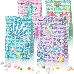 wongmode Mermaid Bags Mermaid Party Favor Candy Bags Gift Bags Confectioners Decorating Bags Under The Sea Theme Photo Décor for Birthday Party Decorations Supplies 12PCS-picture-21