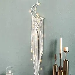 Handmade Macrame Star Moon Dream Catcher Pack of 2 | WBDC 11 | Boho Wall Hanging Decor, Best Gift for Girls, Friends, Marriege, Home, Bedroom, Living Room Decoration 36" H x 10" W-picture-44