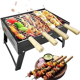 Chefman MINI Table Top Folding Barbeque Grill Set Color - Classic - For Camping, Picnic, Outdoor, Camping Picnics, Beach Backyard With Grill - 4 Skewers - Tong-image-98