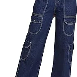 glossia Fashion Women High Waist Baggy Wide Leg Straight Fit Cargo Jeans (WJ11-1211-$)-picture-15