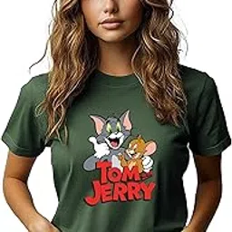 jedfer Women's 100% Cotton, Half Sleeve, Round Neck, Regular Fit, Tom & Jerry Graphic Print T-Shirt-picture-10