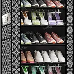 Zest 4 Toyz Multipurpose 5 Shelves Shoe Rack Cabinet With Zip Door Cover Side Pockets Collapsible Shoes Shelf/Shoerack Storage Organizer For Footwear Toys(Non Woven Fabric,Plastic)Black,30.5x59x73 CM-image-19