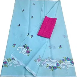 Women's Kota Doria Embroidery Saree – Crafted from a premium cotton-silk blend, the lightweight and breathable fabric-picture-11