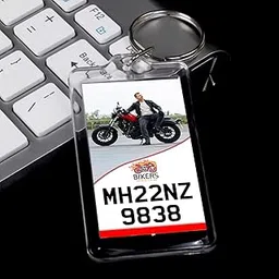 makephotogifts Personalised Vehicle Number Plate Keychain With Photo, Clear Acrylic,Customized Number Plate Keychain for Bikes and Cars,Photo Insert Design Size 6Cm x 3.5Cm image 1