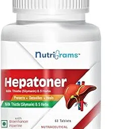 Nutrigrams Hepatoner, Liver Detox Supplement for Fatty Liver with Milk Thistle, Punarnava, Kalmegh, Kutki, Mulethi, Bhumi Amla & Piperine - 60 Tablets-image-97