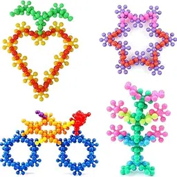 VGRASSP 40+ Pcs DIY Colorful Plum Shape Interlocking Blocks Toy for Kids - Plastic Made Flower Building Blocks -Imagine, Create, Fun and Learn Toy - Color As Per Stock (Plum Blocks)-image-38