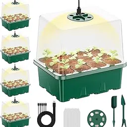 NBPLUS 60 Cells Seed Starter Tray for Indoor Planting with Humidity Domes Heightened Lids 5 Pack, Seed Starter Trays Kit with Grow Light.-picture-14
