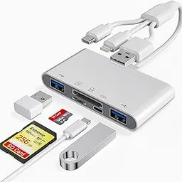Memory Card Reader for Computer, 5 in 3 SD/TF Card Reader with USB/USB C/Lightning Connector-image-94