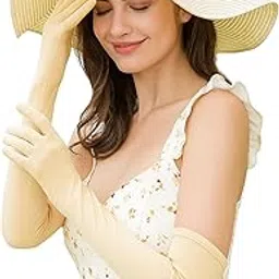 Soft Cotton Full-Finger Gloves for Women – Lightweight, Breathable Full Hand Gloves – UV Sun Protection, Reusable, Gloves for Driving, Gardening & Outdoor Use (Beige, Pack of 1)-picture-28