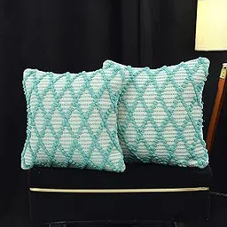 TARANTARAN Luxurious Decorative tuffted Boho Cushion Size 16x16 inch Pack of 2 Pure and Soft Hand tuffted Square Cushion Cover for Bedroom Living Room Sofa-image-80