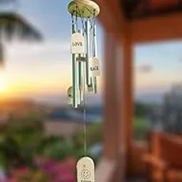 Synlark Good Luck Wooden Wind Chime with Positive Energy 4 Silver Pipes for Home & Office Decoration (34 Inches) (Good Luck) image 1