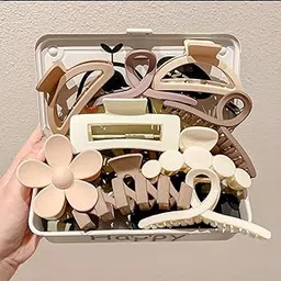 Large Hair Claw Clips Set, Matte Finish, Flower Design, Neutral Colors, 5 Pieces-picture-16