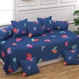 Decozom Stylish Threads Heavy Cotton 8 Pieces Diwan Set ||1 Single Bedsheet, 2 Bolster Covers, 5 Cushion Covers || :- Blue Hearth-picture-10