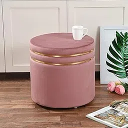 Platinum Wood Craft Ottoman Pouffes Stool for Living Room Sitting Furniture Wooden Velvet Puffy Stool Seat Footrest Footstool Pouf for Home Decor, Dressing Table Stool (18 Inch Height, Rose Gold-image-32