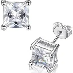 beyter Sterling Steel Cubic Zirconia Stud Earrings, Square Cut, 925 Sterling Steel Boy's and Men's-picture-56