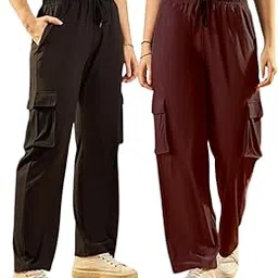 white moon Cargo Joggers for Women, Combo Track Pants, Cargo Trousers Pants with 2 Side Slit Pocket & 2 Patch Pocket with Flap (Pack of 2)-picture-46
