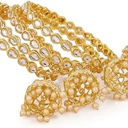 gc premium jewellery Antique Finish Gold Plated Kundan Bangle Set with Elegant Jummar Latkan image 1