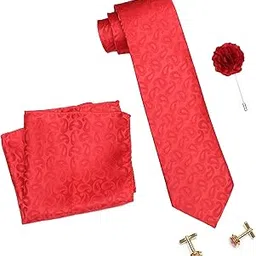 axlon Men's Micro Polyester Printed Necktie Set with Pocket Square, Brooch Pin and Cufflinks (Red, Free Size)-picture-41