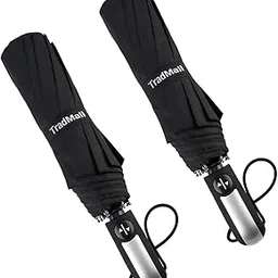 tradmall 2 Pack Travel Umbrella Windproof 46/56 Inches Large Canopy Reinforced Fiberglass Ribs Auto Open & Close-picture-56
