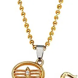 sullery Religious Lord Shiva Trishul Locket Gold Brass, Cubic Zirconium Crystal Pendant Necklace Chain for Men and Women-picture-19