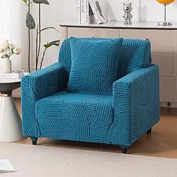 HOKIPO 'WaveLine Series' 180 GSM Jacquard Sofa Cover 1 Seater Fully Covered, Teal Green (AR-5911-D3)-picture-30