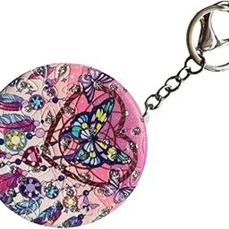 Mystic Garden Compact Makeup Mirror, Butterfly Mandala Design, Portable Keychain Mirror with Crystal Accents, Round Double-Sided Purse Mirror for Travel-picture-31