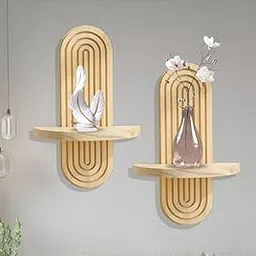 XSOURCE Modern Arched Wooden Wall Shelves Half-Moon Display Shelf for Living Room, Bedroom, Entryway & Office – Floating Decorative Wall Rack (Beige, Small, 1)-image-21