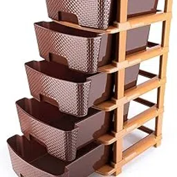Primelife Plastic Modular Drawer Storage Chest Of Drawers Organizer Storage Box, Large Stomo Racks For Multipurpose Anti-slip Shoes Organizers | Brown | 5 Layer-image-45