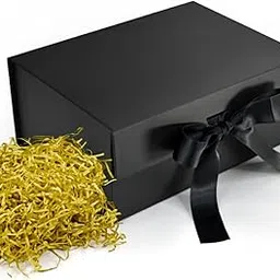 Black Gift Box with Golden Filler 23x16x10cm Empty Hamper Box for Gifting Holds Upto 5kg Sturdy Cardboard Gift Boxes with 20g Decorative Shredded Paper Birthday, Diwali, Valentine’s Day Packing-picture-30