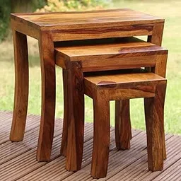 UNITEK FURNITURE Sheesham Wood Nesting Tables Set of 3 Stools (Honey Finish)-picture-26