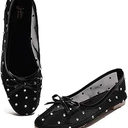 jm looks Elegant Mesh Rhinestone Studded Bellies | with Embellished Bow | Chic & Comfortable Slip-On Bellies for Girls & Womens-picture-15