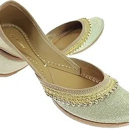 fulkari Women's Beads Payal Genuine Soft Leather Embroidered Jutis | Bite and Pinch Free Jutti | Punjabi Formal Juttis | Girl's Wedding Flat Ladies Mojari | Formal Ethnic Juti | image 1