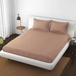The Little Big Store 300 TC Cotton Feel Cotton Elastic Fitted Solid King Size Double Bed Bedsheet with 2 Pillow Cover | All Around Elastic Supersoft | 72x78x10 | Matching Pillow Cover-picture-39
