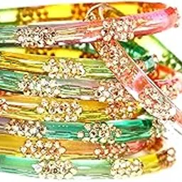 swara creations Crystal Bangles for Women/Raindrop Kada Set/Multicolor glossy finished bangles Kadas with Silver stonework bangles for women & girls(8Pcs)(SKU265)-picture-44
