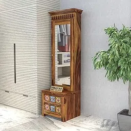 vinayak art place Solid Sheesham Wood Dressing Table With Mirror Full Length | Vanity Table with 2 Drawer Storage for Bedroom Furniture | Wooden Vanities For Home | Makeup Table/Organiser/Dresser | Design:Tiles | Honey-picture-14