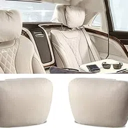 24x7 eMall 2pc Universal Car Soft Pillow Compatible with Mercedes Benz Maybach and All Other Cars Premium Suede Material Luxurious Headrest Ultra S Class Type Cushion Pack of 2 (Beige)-image-59