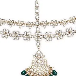 karatcart Gold Plated Green Tumble Stone Studded Handcrafted Kundan Sheeshphool-picture-20