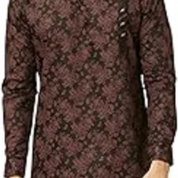manyavar Men's Cotton Floral Print Angrakha Style Kurta (1pc)-picture-46