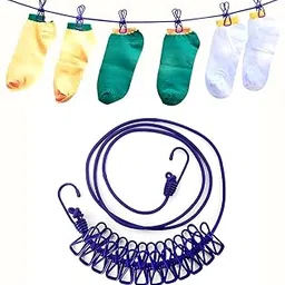 GraBuyO Elastic Cloth Drying Rope with 12 Clips & Hooks – Portable Clothesline for Travel, Home, Balcony, Camping – Rubber Coated, Stretchable, Weather-Resistant, Strong & Durable-picture-40