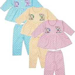 kids paryanis Baby Girl's Fabulous Collection of Printed Full Sleeves Soft Hosiery Cotton Vests,Jhabla Frock with Pyjama Pants Dress for Kids Infant Toddler (Set of 3)-picture-24