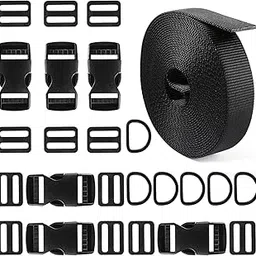 HASTHIP® Buckle Strap Set with 6 Yards Nylon Webbing, 6Pcs Metal D Rings, 6Pcs Quick Side Release Plastic Buckles, 12Pcs Tri-glide Slide Clip for DIY Making Luggage Strap, Backpack Repairing-picture-17