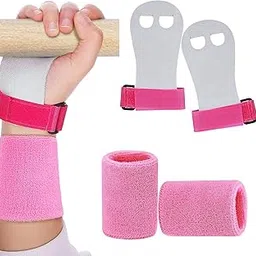 2 Pairs Grip Guard Pad for Gym, Gymnastics Equipment for Kids, Pink Gymnastics Hand Grips and Wristbands, Sports and Workout Accessories for Girls and Youth-picture-29