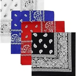 Unisex Soft Breathable Cotton Paisley Printed Cowboy Bandanas,Headband,Scarf (BLACK,RED,ROYAL BLUE,WHITE_50CM X 50CM_Pack of 4)-image-19