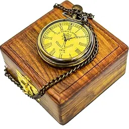 World Of Vintage Unisex Antique Look Brass Anchor Analog Pocket Watch with Wooden Box - Transparent, 2 Inch-image-22