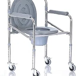 Renewa Commode Chair for Adults | W 37 Toilet Chair for Old Age People | Potty Chair | Indian to Western Toilet Converter | Foldable Height Adjustable Bedside Commode Chair with Wheels image 1