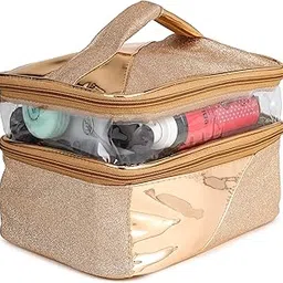 N A PURSE Double Layer Cosmetic Bag Organizer Makeup Pouch for Women Travel Cosmetics Case Toiletry Bags for Girls (Rose Gold)-picture-18